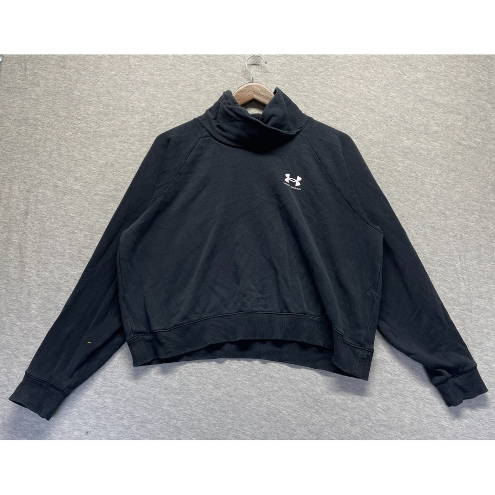 Under Armour Rival Fleece Sweatshirt Womens Large Black Logo Wrap Neck Athletic